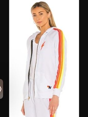 Aviator Nation Lightning Bolt embroidered classic Hoodie Neon Stripe